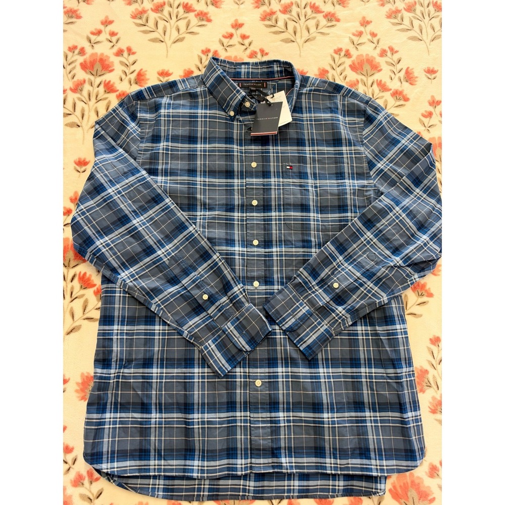 Tommy Hilfiger Mens XXL Blue Plaid Regular Fit Button Down Shirt MW41678 NEW